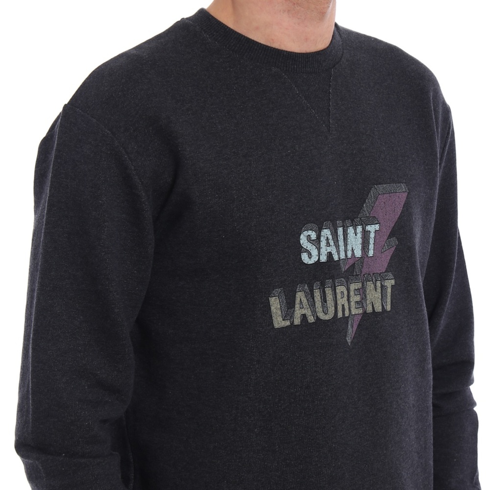 Saint Laurent Men's Gray Sweater Lightning Bolt
